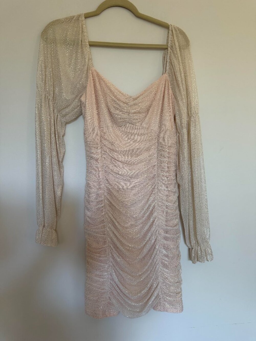 BCBGeneration Mesh Metallic Dot Ruched Mini Dress Party Cocktail Evening Pink 8